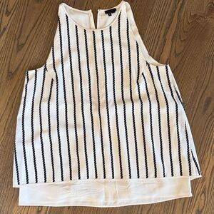 Theory White Tank Top with Black Vertical Rope Stripes